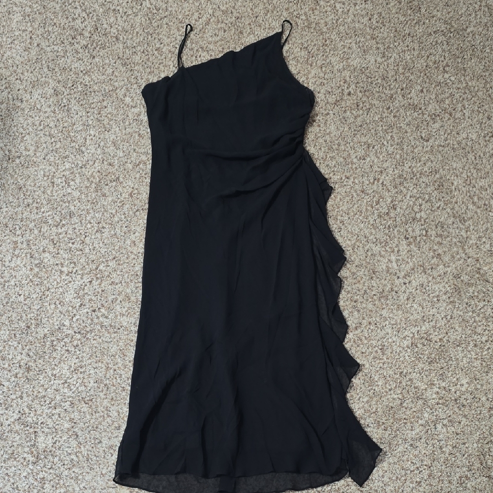 CELAVIE COLLECTION  Asymmetrical Black Chiffon Dress